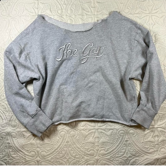 Gray The Gap Sweatshirt off the shoulder cut off cropped - Picture 3 of 4